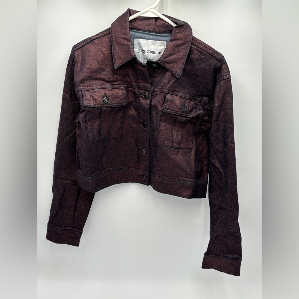 Juicy Couture Metallic Plum Cropped Denim Jacket Women's Medium Button
